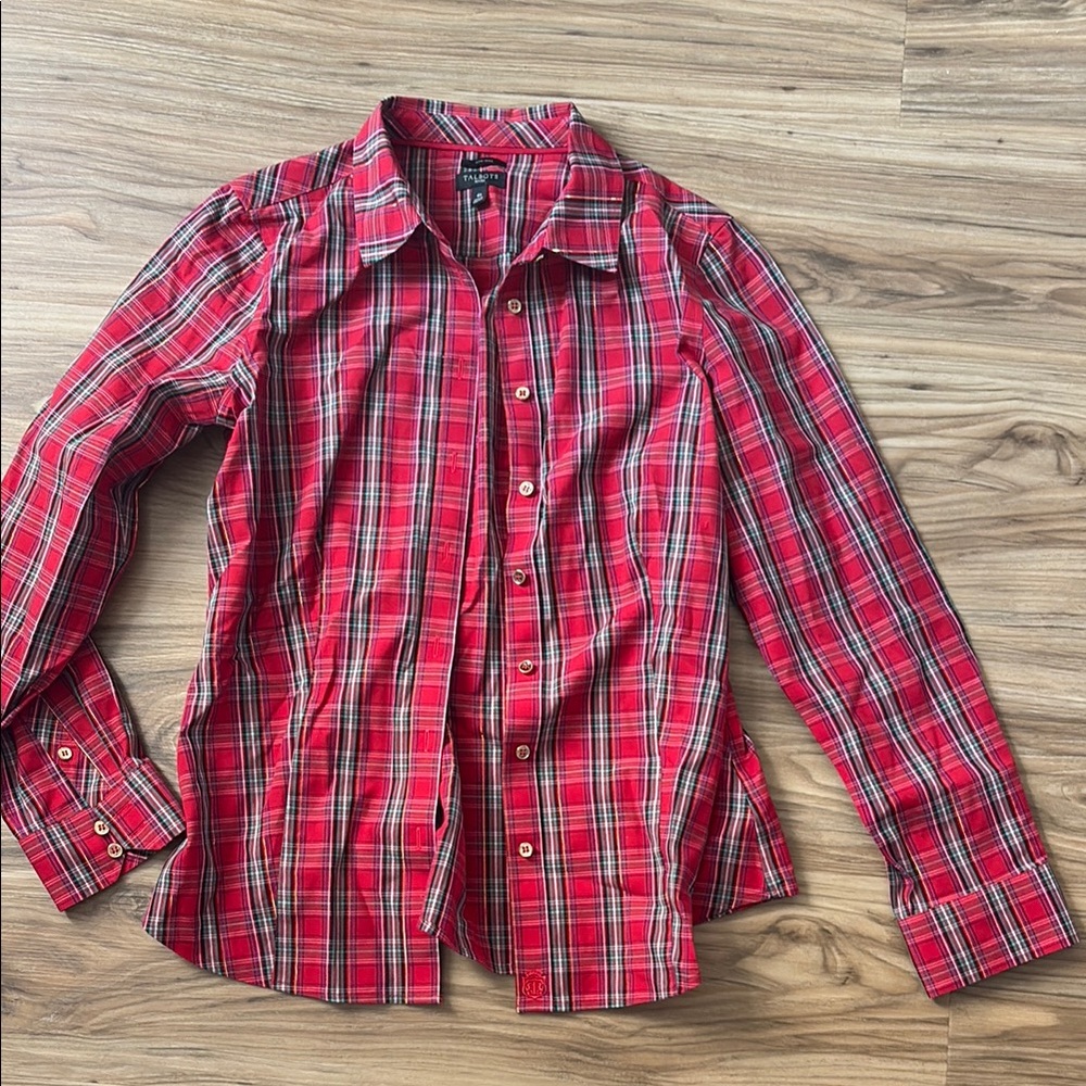 Talbots Red Button Down Plaid Shirt